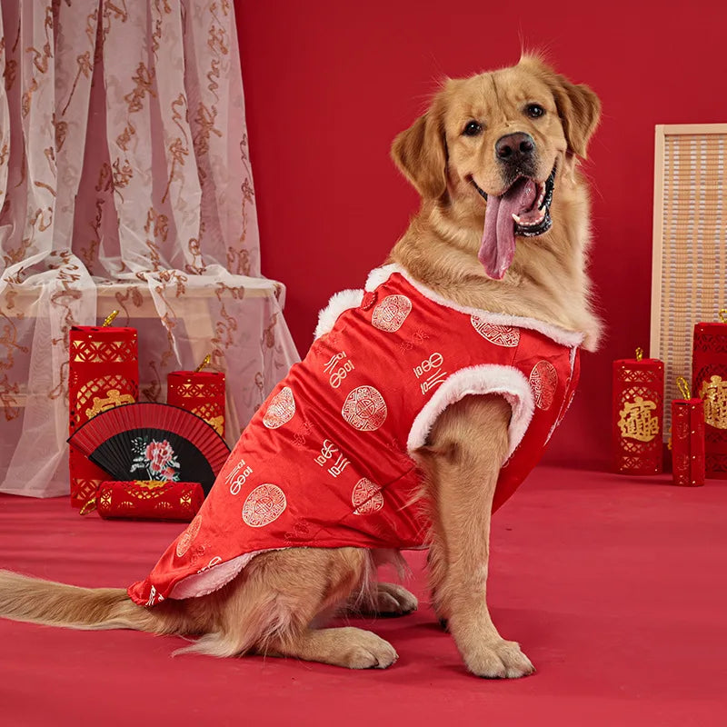 New Tang Style Big Dog Pet Clothes New Year Cotton Clothes Spring Festival Large Dog Thickened Clothes