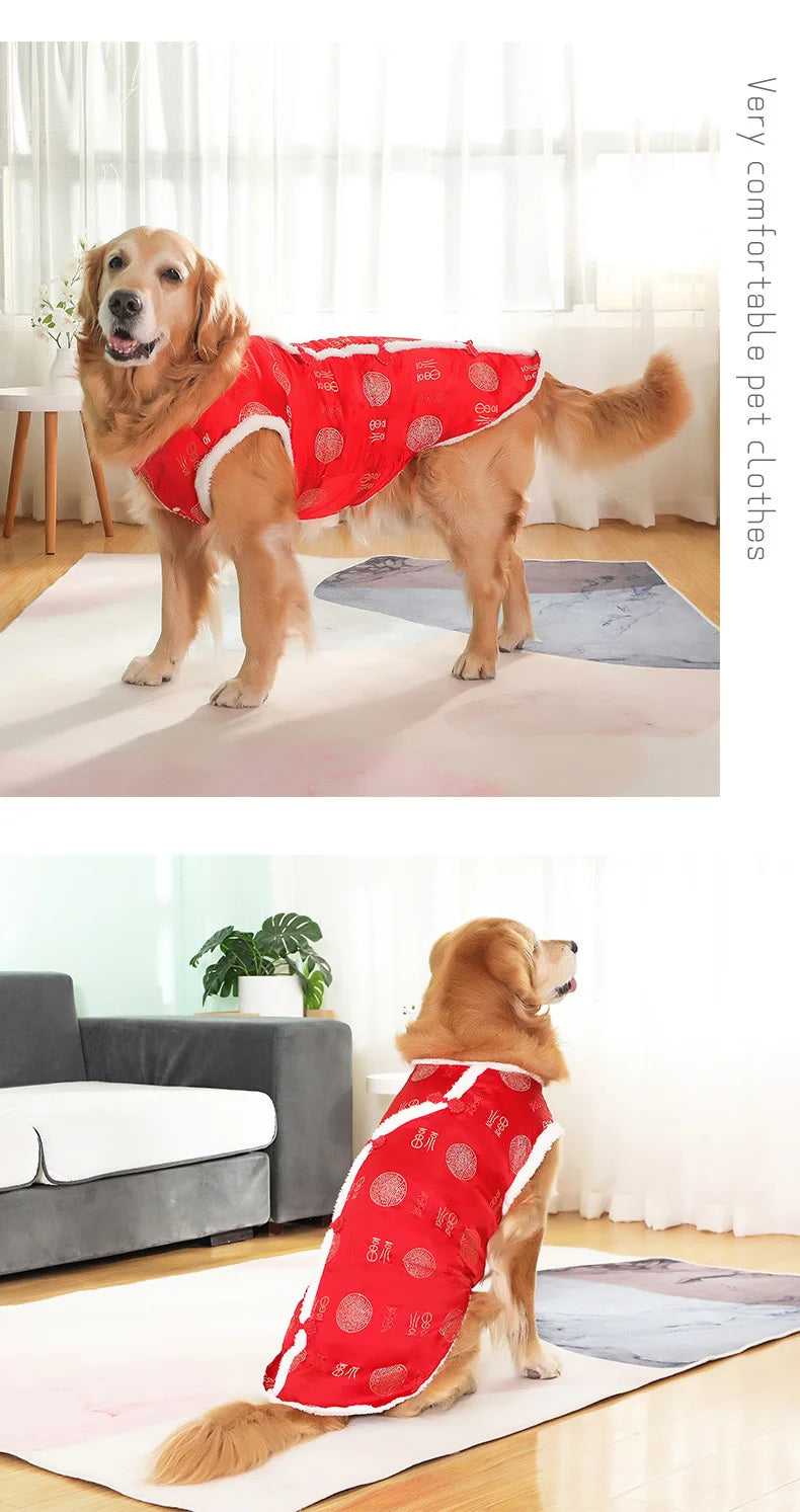 New Tang Style Big Dog Pet Clothes New Year Cotton Clothes Spring Festival Large Dog Thickened Clothes