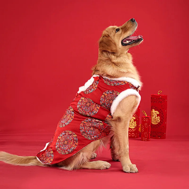 New Tang Style Big Dog Pet Clothes New Year Cotton Clothes Spring Festival Large Dog Thickened Clothes