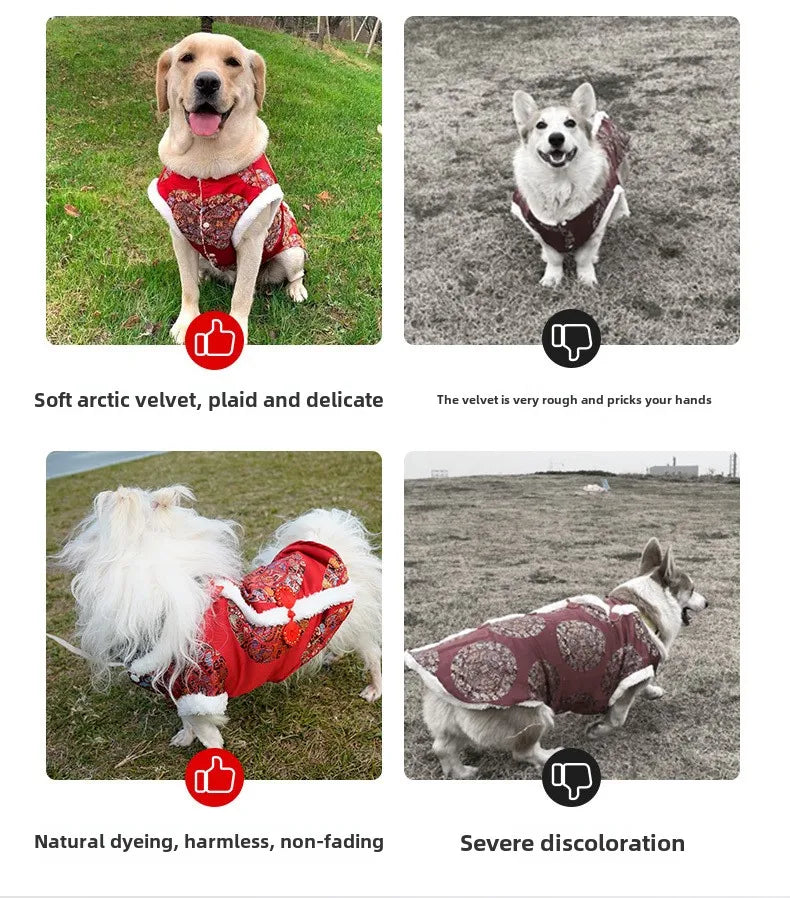 New Tang Style Big Dog Pet Clothes New Year Cotton Clothes Spring Festival Large Dog Thickened Clothes