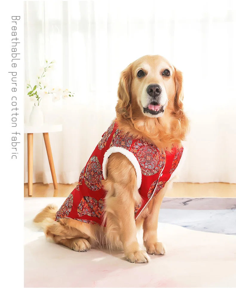 New Tang Style Big Dog Pet Clothes New Year Cotton Clothes Spring Festival Large Dog Thickened Clothes