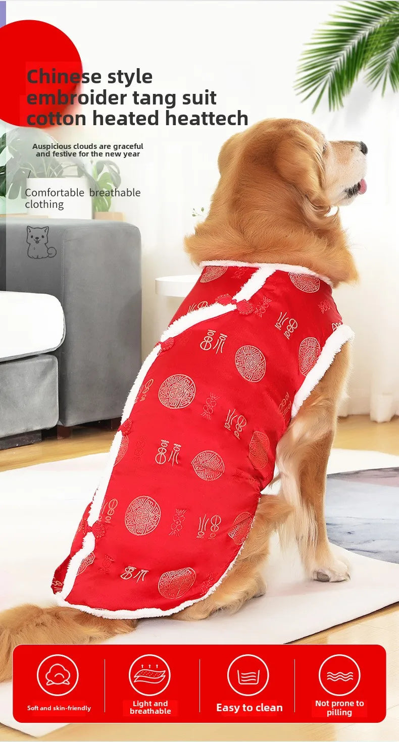 New Tang Style Big Dog Pet Clothes New Year Cotton Clothes Spring Festival Large Dog Thickened Clothes